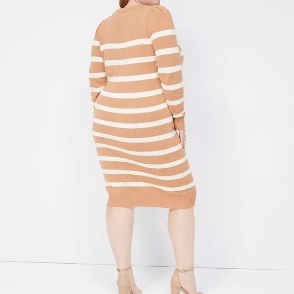 LANE BRYANT - Long Puff-Sleeve Striped Sweater Dress - Picture 2 of 4